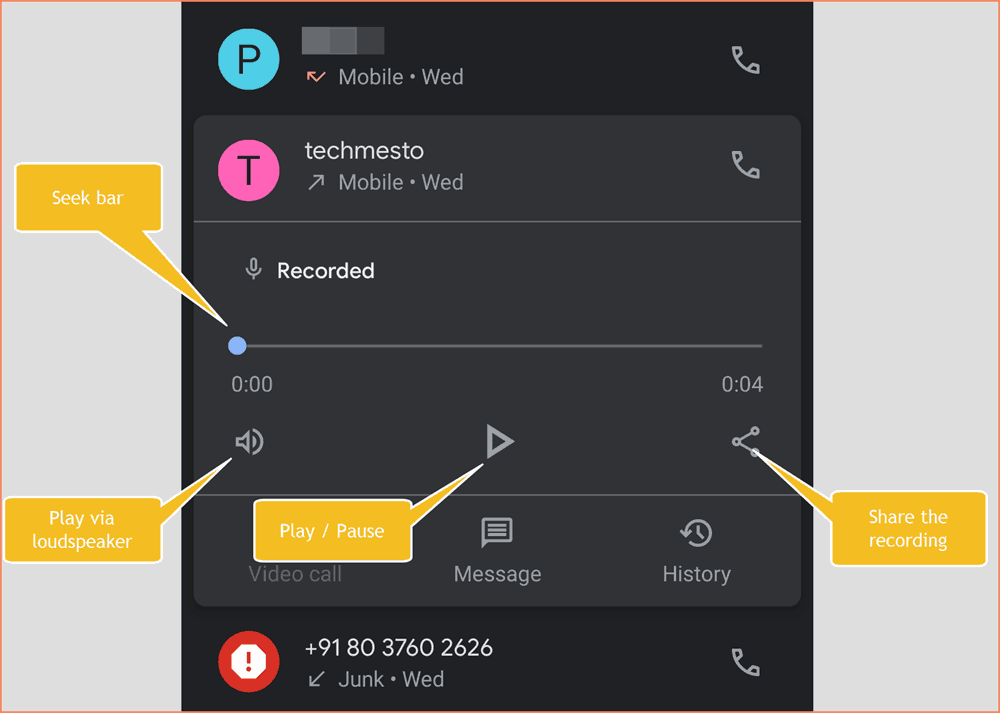 Play a call recording in Google Phone app