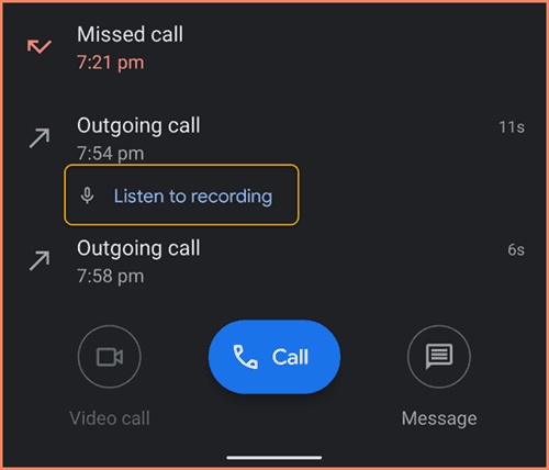 Listen to past call recording in Google Phone app