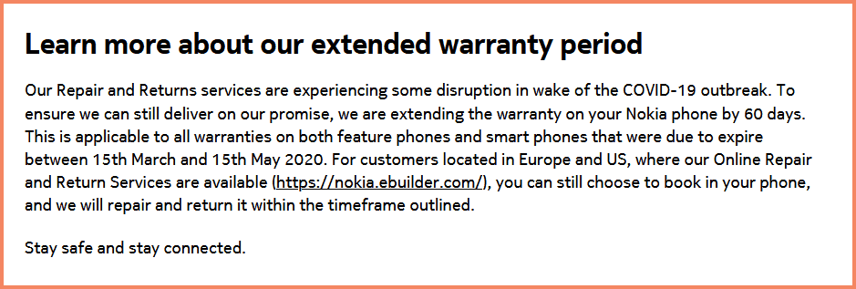 confirmation of nokia warranty extension by 60 days