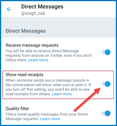 Manage read receipts on Twitter for Android