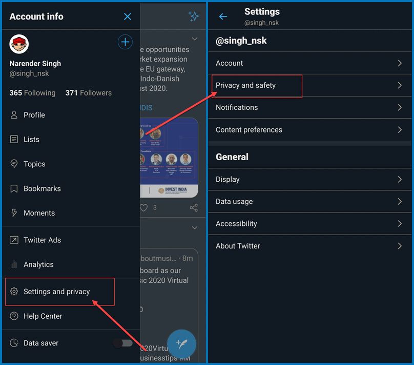 Settings on Twitter for Mobile and iOS