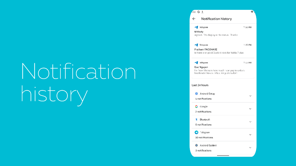 Notification history feature in Android 11