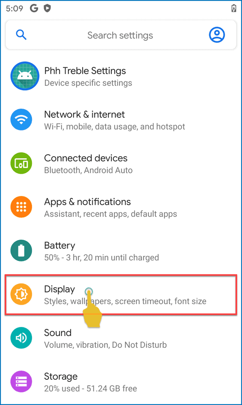 Settings app in Android 11