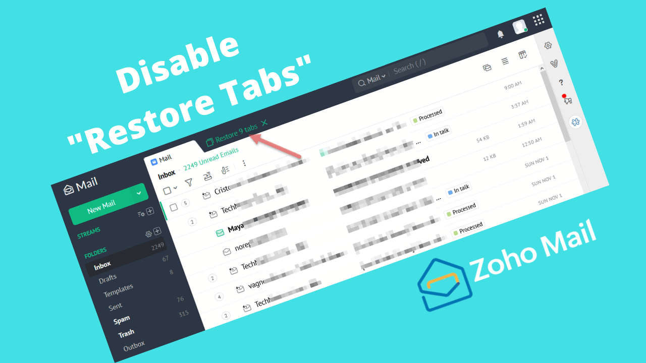 Zoho Mail Disable Restore Tabs