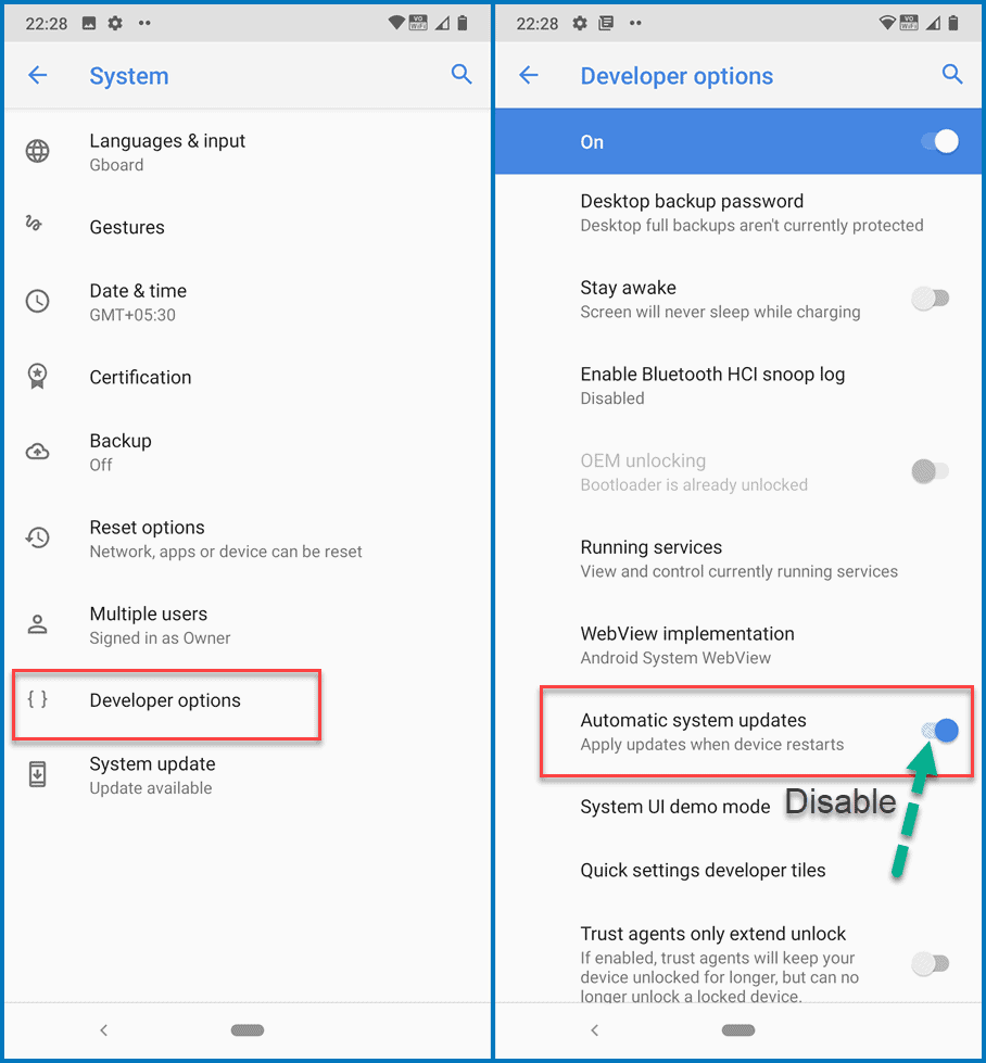 Disable automatic updates in Android One and Pixel phones
