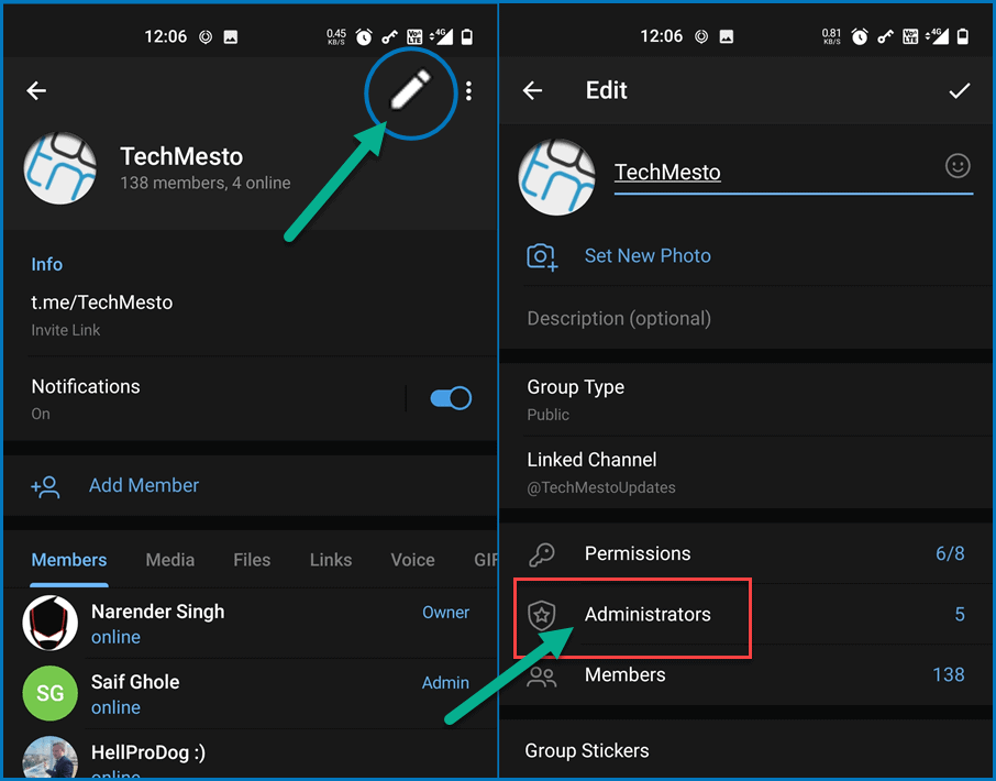 Edit Telegram Group info and settings