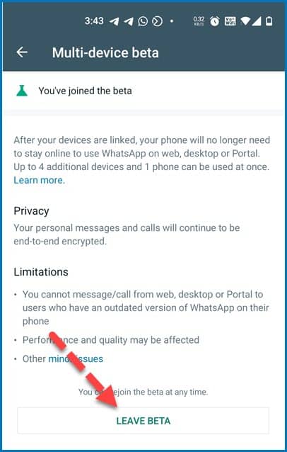 Leave WhatsApp Multi-device beta