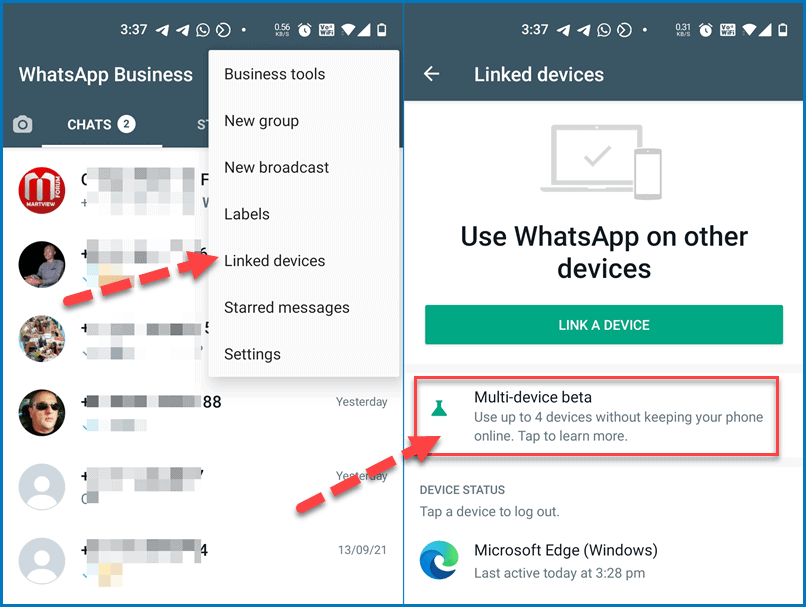 WhatsApp Options for Linked Devices