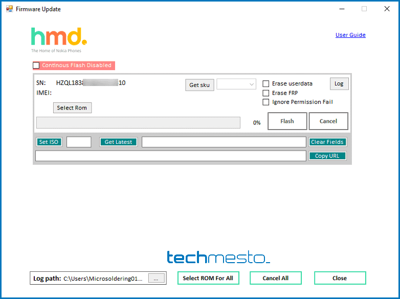 Firmware update screen of HMD DeviceKit tool