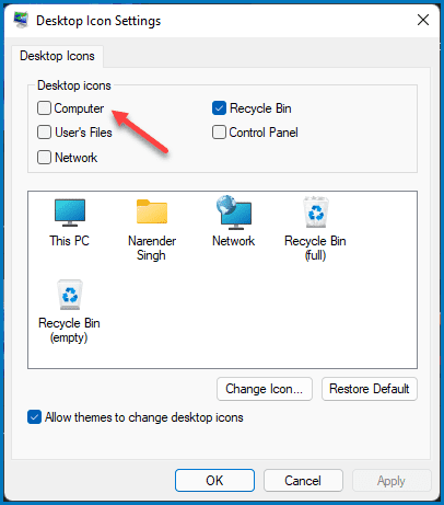 Windows 11 Desktop Icons Settings to change icons on the desktop