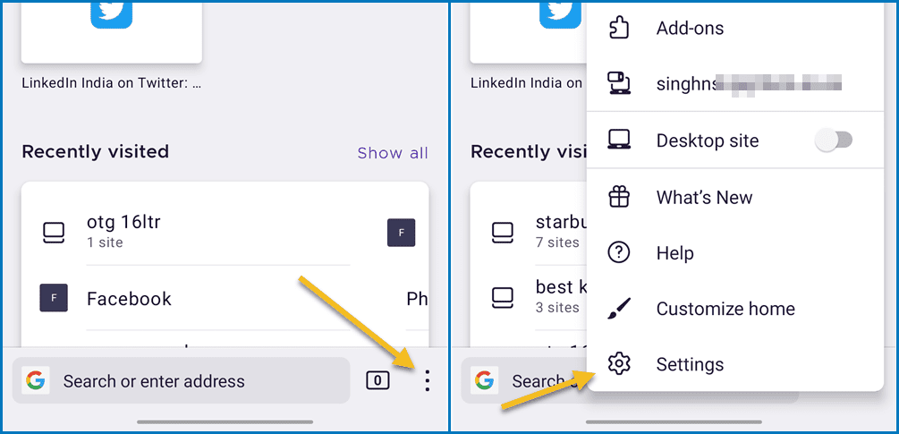 Open Settings on Firefox for Android