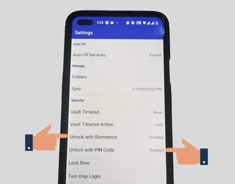 Bitwarden settings in the Android app