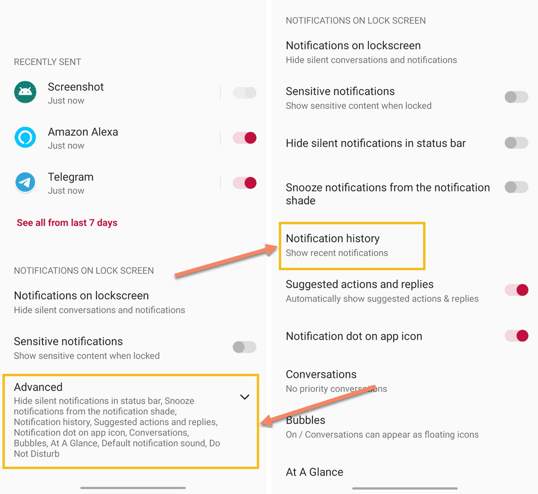Notifications settings in Android
