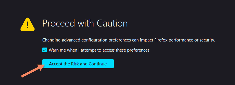 Accept the "Proceed with caution" warning to access advanced preferences