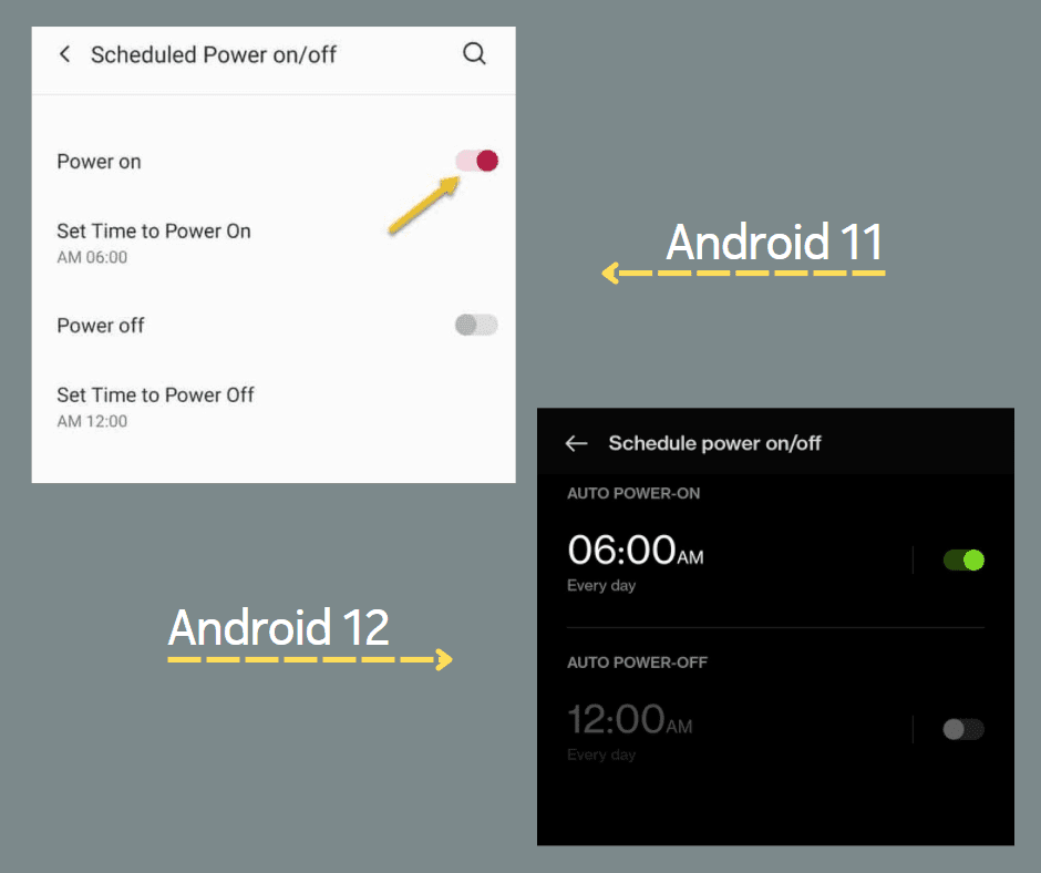 OnePlus Schedule Power on off setting in Android 11 and Android 12
