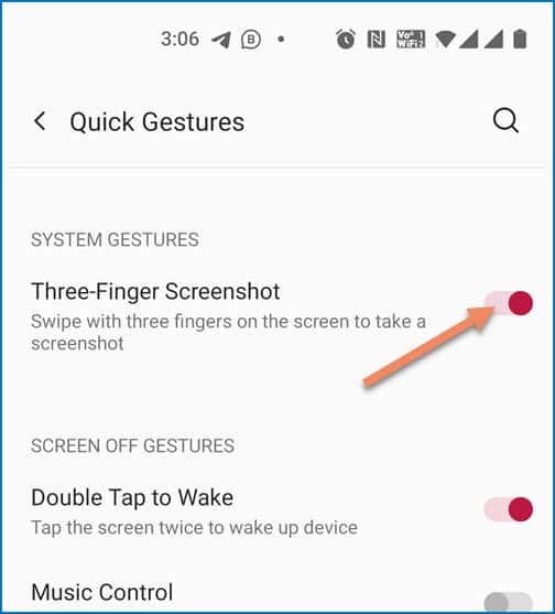 Enable Three-Finger screenshot in OnePlus Gesture settings