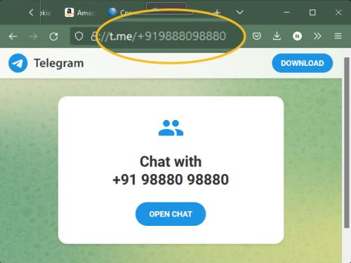 Start a Telegram chat without saving the phone number to contacts