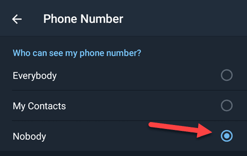 Change who can see phone number on Telegram