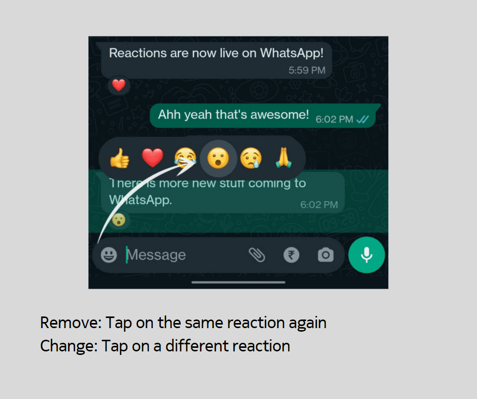 Method to change or remove a WhatsApp emoji reaction