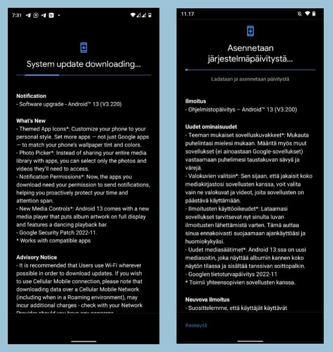 Android 13 upgrade notification seen on the Nokia XR20 and the Nokia G50