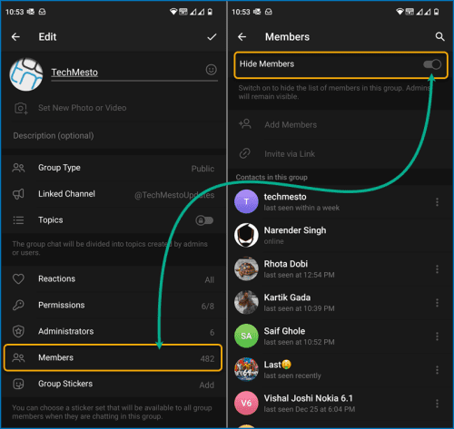 How to hide the list of group members from your Telegram groups