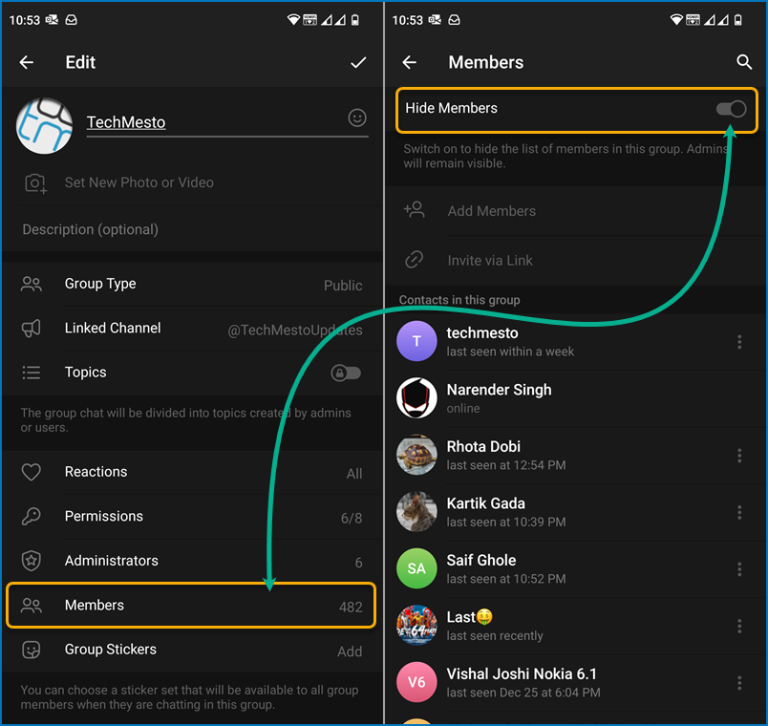 how to hide my contacts list on telegram