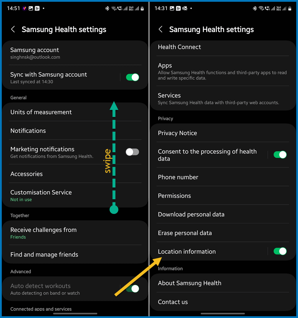 Samsung Health app settings