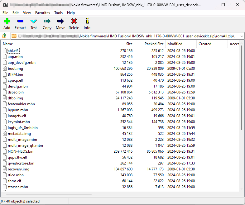 Files extracted from HMD Fusion firmware zip using 7-zip