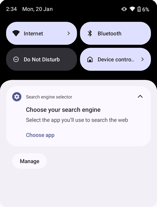 Choose your search engine notification on an HMD phone. It lets you choose the defaulty search engine for the search Widget.