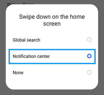 Swipe down on the homescreen setting on a Vivo smartphone