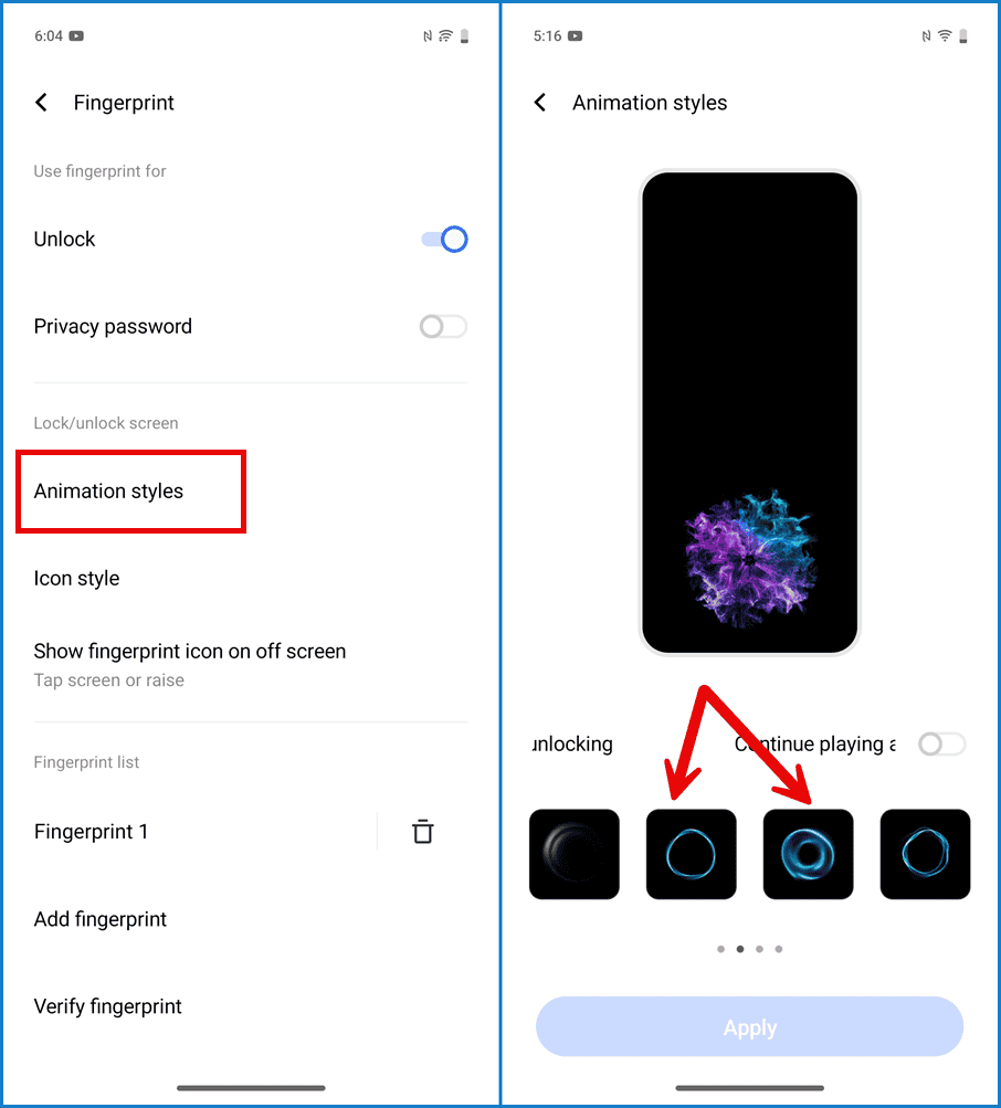 Change fingerprint unlock animation style in Vivo Funtouch OS