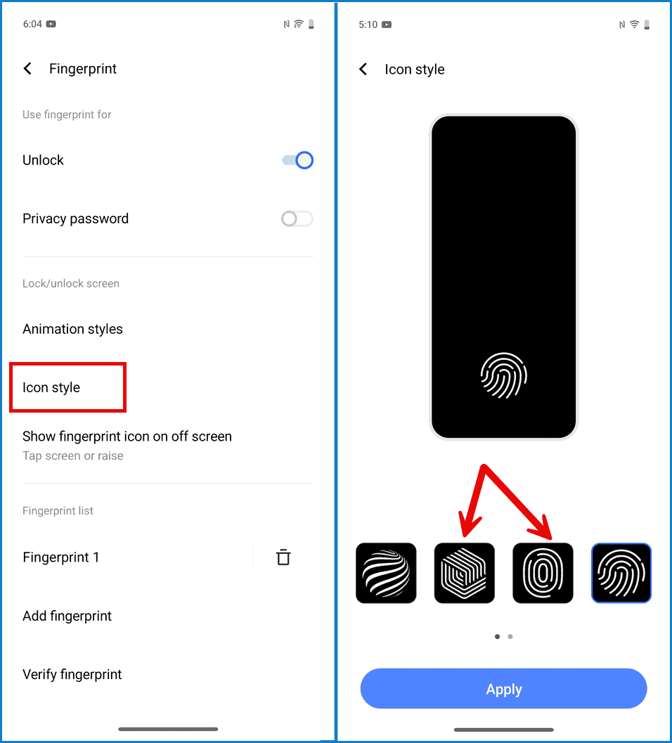 Change fingerprint unlock icon style in Vivo Funtouch OS