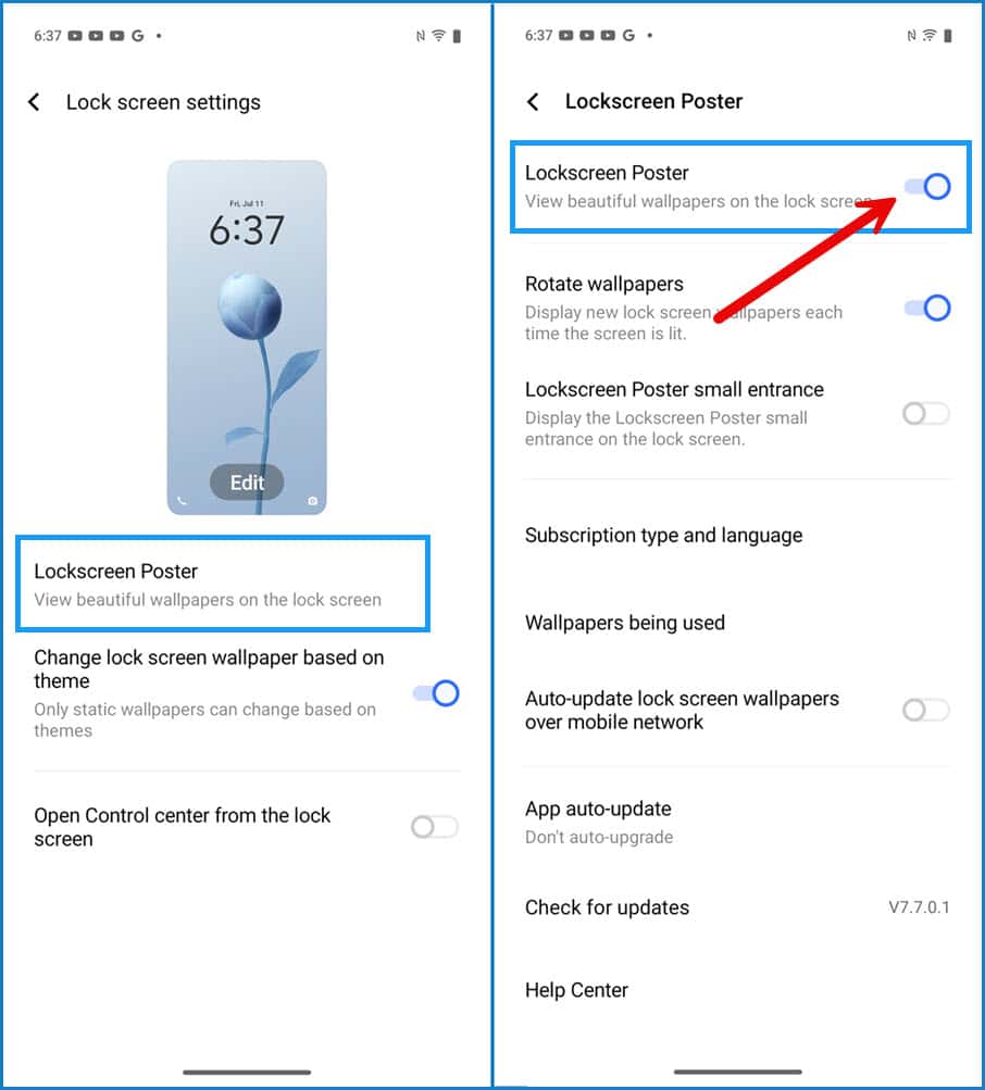 Screenshot showing Lockscreen Poster settings on Vivo smartphones