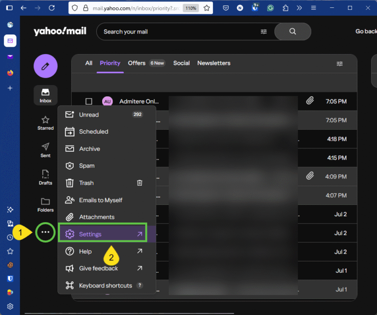 Open settings in new Yahoo Mail 2025