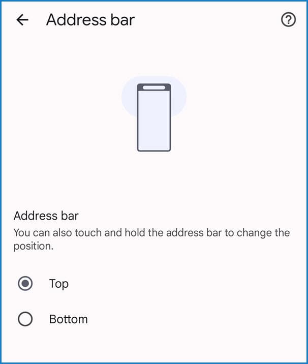 Address bar position settings on Chrome for Android